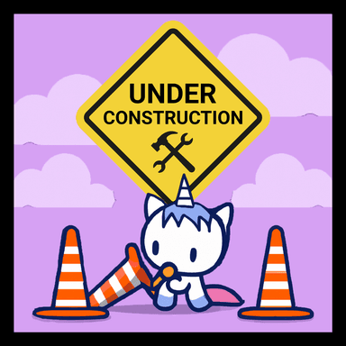 A unicorn at a construction site, with an under construction sign overhead